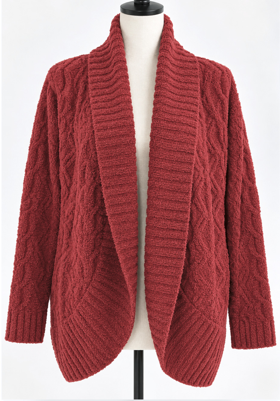 BAREFOOT DREAMS COZYCHIC BLACK CHERRY CABLE KNIT SHAWL COLLAR CARDIGAN SWEATER M